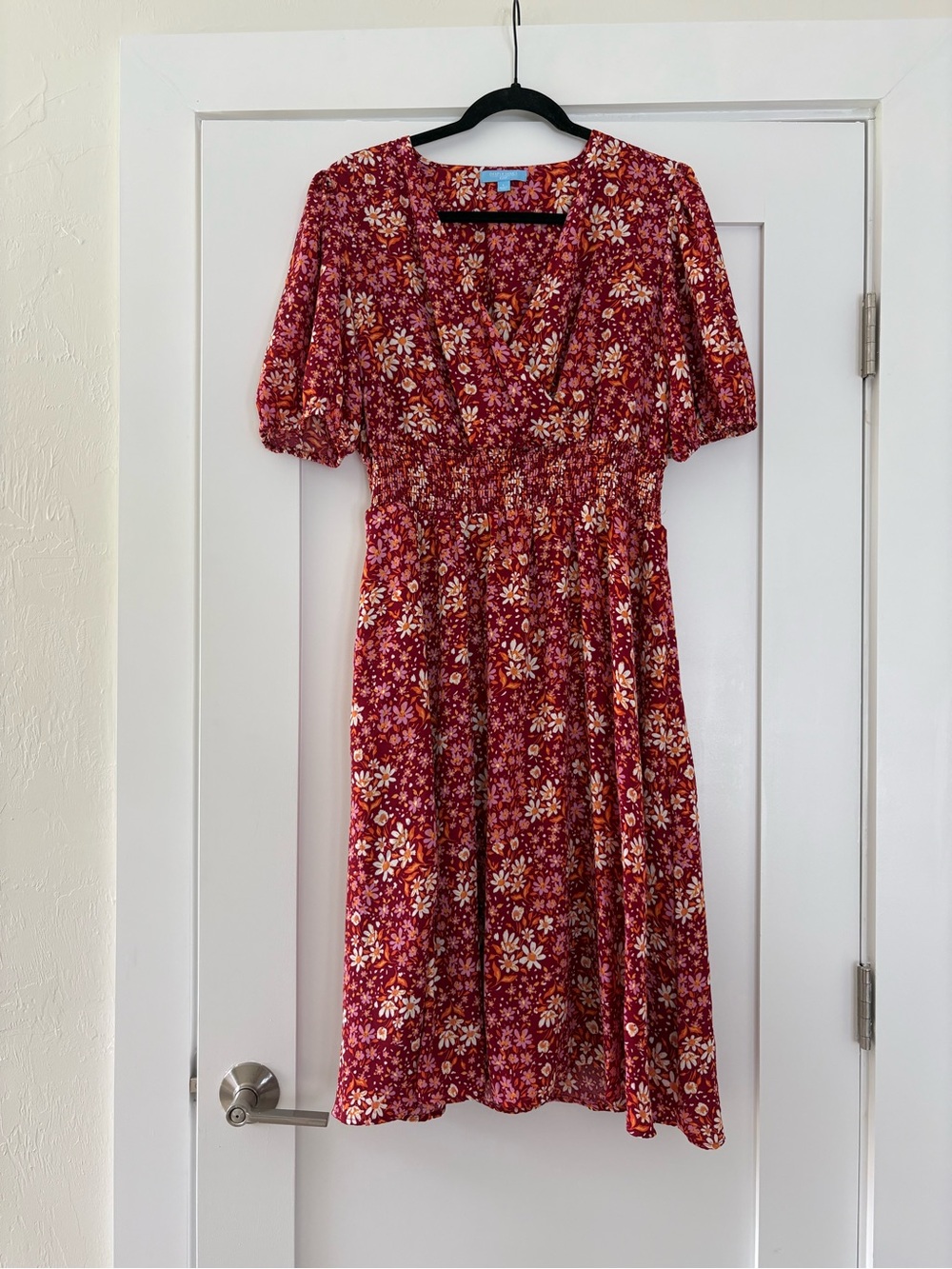 Draper James RSVP Burgundy Floral V-Neck Dress - Size L
